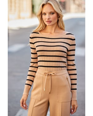 Camel & Black Stripe Ribbed Top