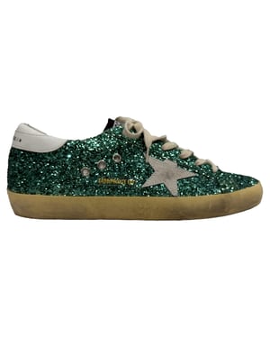 Golden Goose Superstar Slitna mocka-trimmade sneakers i grönt glitter