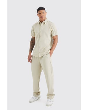 Short Sleeve Jersey Herringbone Shirt & Trouser Set