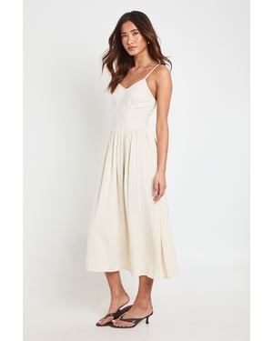 Premium Linen Corset Detail Midi Skater Dress