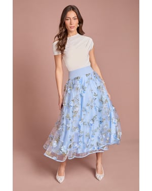 Printed Organza Midi Skirt