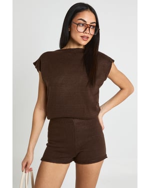 Sleeveless Slash Neck Long Line Top and Shorts Set
