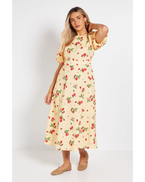 Puff Sleeve Princess Seam Poplin Midi Dress