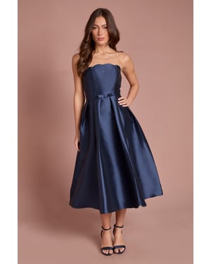 Scalloped Strapless Midi Dress
