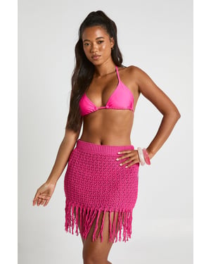 Crochet Fringe Detail Beach Mini Skirt