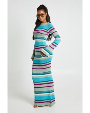 Slash Neck Long Sleeve Knitted Maxi Dress