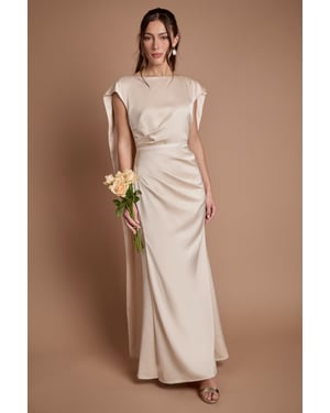 Tie Back Drape Satin Bridesmaid Maxi Dress