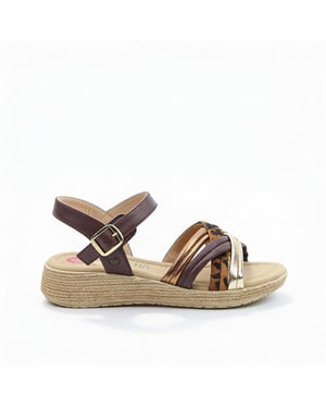 Heavenly Feet Symphony Womens Ankle Strap Sandals Chocolate/leopard