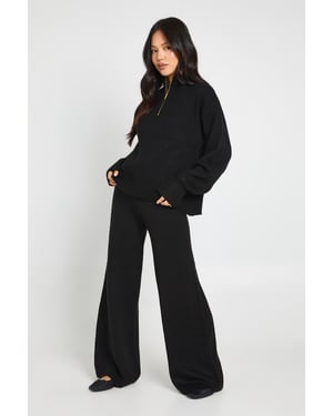 Petite Super Soft Zip Neck Oversized Jumper and Wide Leg Trouser Co-Ord