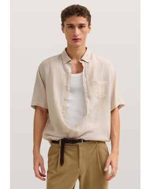 Bugatti Herren Korte mouwen shirt Modern Fit van linnen met button-down kraag