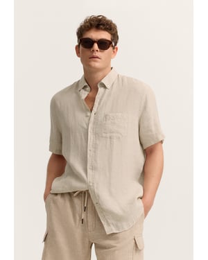 Bugatti Herren Korte mouwen shirt Modern Fit van linnen met button-down kraag