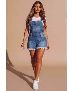 Wash Distressed Denim Dungaree