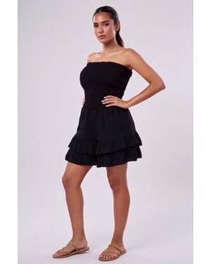 Shirred Bandeau Frill Hem Playsuit