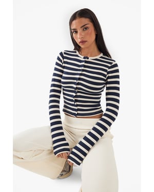 DSGN Studio Stripe Button Detail Long Sleeve Top