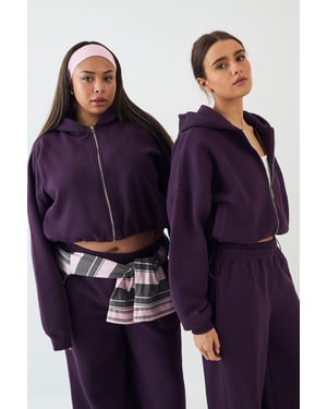 DSGN Studio Towelling Applique Boxy Zip Through Hoodie