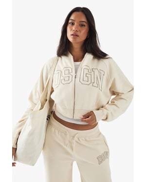 DSGN Studio Collegiate Embroidered Boxy Zip Through Hoodie