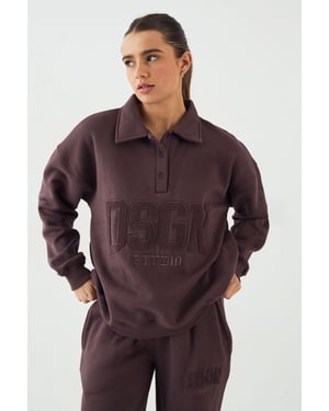 DSGN Studio Towelling Applique Collared Rugby Sweatshirt