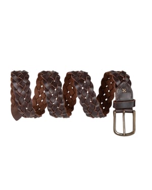 Men's Genuine Leather Braided Woven Belt 1.5" Width in Brown