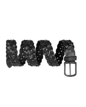 Men's Genuine Leather Braided Woven Belt 1.5" Width in Black