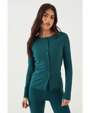 DSGN Studio Sculpt Rib Button Through Long Sleeve Top