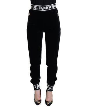 Dolce & Gabbana Zwarte DG Logo Fluwelen Broek