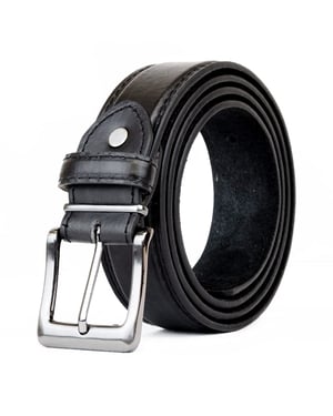 Men’s Belt – Double Stitched 1.25″ Leather Lined Belt in Black
