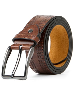Men's Leather Lined Belt with Decorative Pattern in Brown