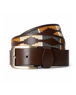 Men’s Polo Leather Belt with Colourful Embroidered Stitching in Green