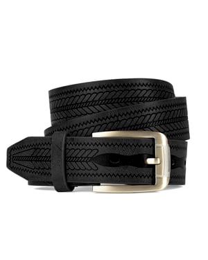 Men’s Leather Lined Belt, Engraved, Brass Buckle, 1.25″ in Black