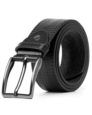 Men's Leather Lined Belt with Decorative Pattern in Black