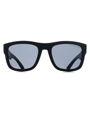 Prada Sport Rectangle Mens Black Rubber Dark Grey Polarized PS01ZS