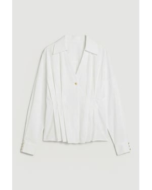 Cotton Pleated Detail Long Sleeve Shirt