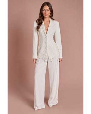 Single Breasted Lace Trim Fitted Blazer