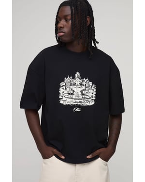 Oversized Boxy Fountain Print T-Shirt