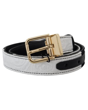 Dolce & Gabbana White Black Patchwork Gold Metal Buckle Belt