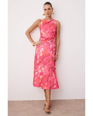 Roze abstracte midi-jurk zonder mouwen voor dames, stijlvolle/nachtjurk