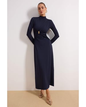 Marineblauwe platte maxi-jurk voor dames, geschikt voor casual dagelijks gebruik of als bodycon-jurk met hijab.