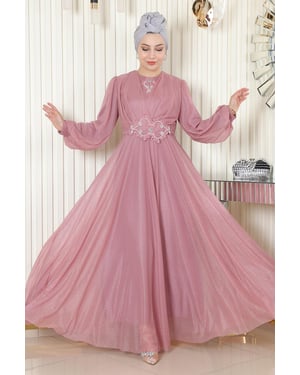 Parel Detailed Gedrapeerd Glitter Avondjurk Oud roze