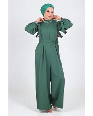 Parel Detailed Jumpsuit-jurk Smaragdgroen