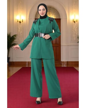 Kant Detailed Jumpsuit Pak Smaragdgroen