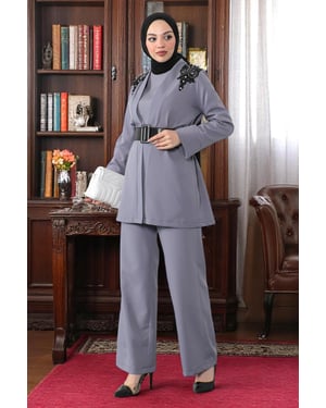 Kant Detailed Jumpsuit Set Grijs