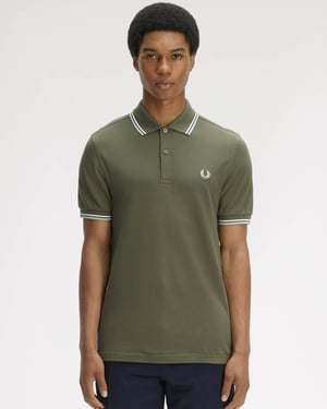 Signature Laurel Wreath Green/Ecru/Dusky Blue Polo Shirt in Dark Green