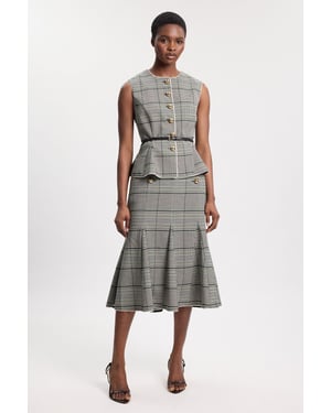Petite Tailored Check Godet Midi Skirt