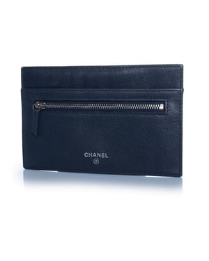 Chanel, blauwe leren ritsportemonnee met kaartsleuf