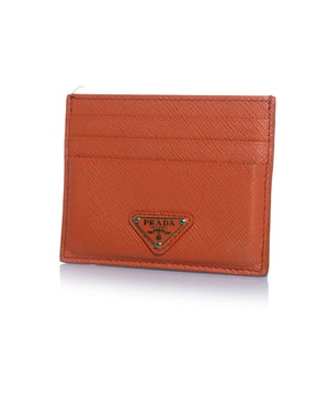 Prada, saffiano leren kaartenhouder in oranje