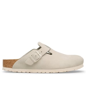 Birkenstock Boston suède beige smal voetbed unisex instapper