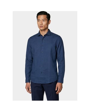 Bos Bright Blue Casual hemd lange mouw linnen shirt 5405.426/235