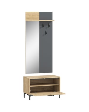4goodz Garderobeset met spiegel 3 haken en open plank /grijs