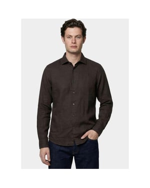 Bos Bright Blue Casual hemd lange mouw linnen shirt 5405.426/679