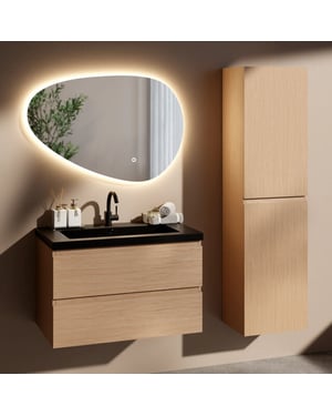 Mirlux Badkamermeubel set monaco 80cm licht eiken wastafel zwart